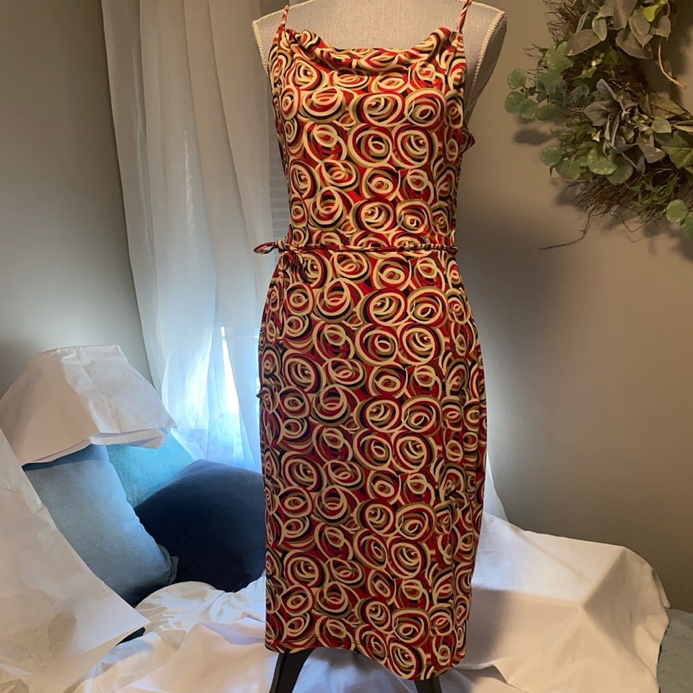 Office to evening all occasion polyester dress red white black size medium